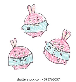 Fat cute rabbits set