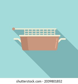 Fat deep fryer icon flat vector. Fry basket. Oil machine