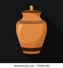 Fat design icons of urn for ashes. Cremation and funeral urn with dust.  Burial and dead man. Isolated. Vector illustration.