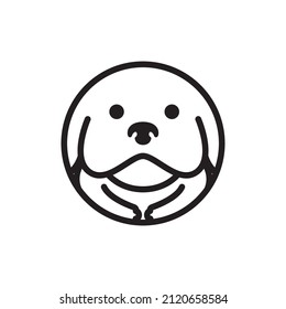 fat dog cute with circle line logo design, vector graphic symbol icon illustration