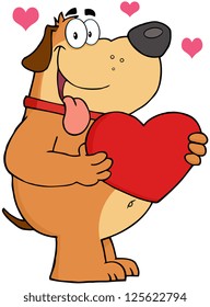 Fat Dog Holding Up A Red Heart