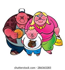 Fat family - father, mother and son