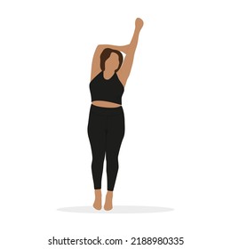 Fat female character doing exercises on a white background