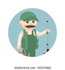 fat fisherman in circle background