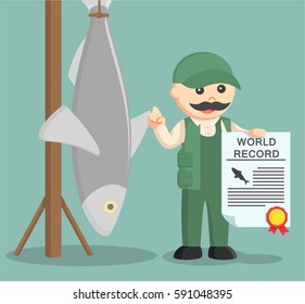 fat fisherman holding certificate