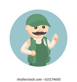 fat fisherman with pointing finger in circle background