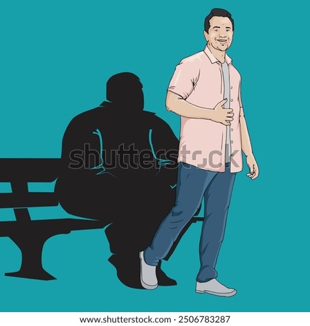 Fat to Fit concept. Obesity creative. man getting Obesity to fit body