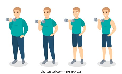 From fat to fit. Man slimming and getting fit.