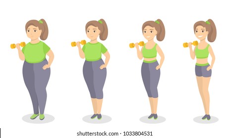 From fat to fit. Woman slimming and getting fit.