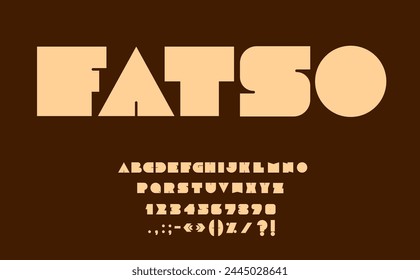 Fat font, bold geometric type, abstract urban typeface, thick solid English alphabet. Vector strong uppercase typography letters, numbers, signs in blocky geometric style. Modern heavy abc characters