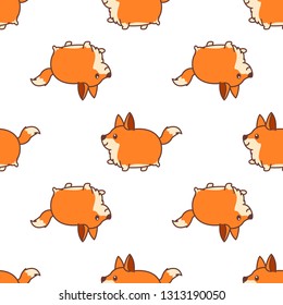 Fat fox walking cartoon seamless pattern, vector illustration