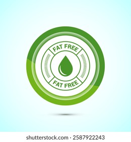 Fat free icon design illustration. Zero fat circle badge label for dietary product symbol, Green color button design