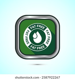 Fat free icon design illustration. Zero fat circle badge label for dietary product symbol, Blue shadow button design