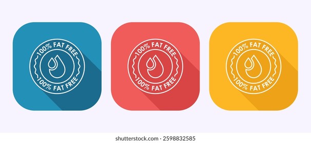 Fat free icon design illustration. Zero fat circle badge label in shadow button design