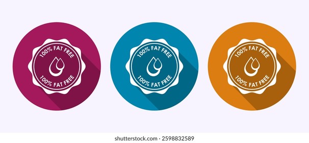 Fat free icon design illustration. Zero fat circle badge label in shadow button design