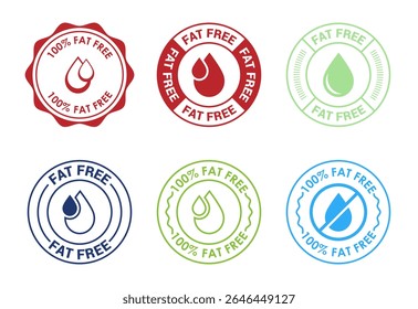 Fat free icons set design. Zero fat circle badge label for dietary product symbol