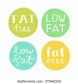 Fat free and low fat badges. Vector hand drawn illustration