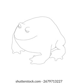 Un dibujo de contorno de rana gorda sobre un fondo blanco es una página para colorear imprimible de estilo de dibujos animados simple para niños.