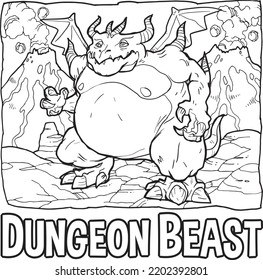 Fat Frog Dungeon Dragon Beast Monster Artline Illustration For Kids Coloring Book