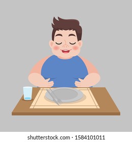 Cute Little Kid Boy Feel Hungry Stock Vector (Royalty Free) 1649393137