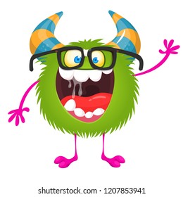 Fat and funny cartoon monster wearing eyeglasses