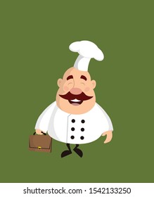 Fat Funny Chef - Cheerful Face with Holding Suitcase