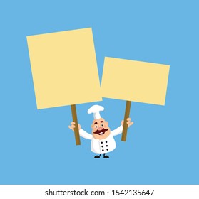 Fat Funny Chef - Holding Placards in Both Hands