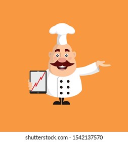 Fat Funny Chef - Presenting Profit Growing Graph on Tablet