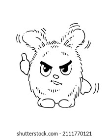 Fat funny hare warns. Cheerful wild animal. A comical character. Sketch sketch. Hand drawing isolated on white background. Vector.