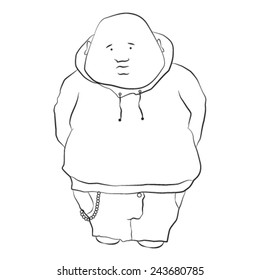 Fat funny man, black and white, illustration vector.