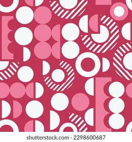 Fat geometry vintage seamless patern in VIva magenta, pink and white. Vector pattern.