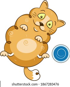 Fat ginger cat. The cat begs for food. Vector.
