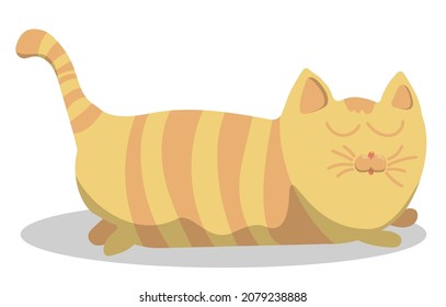 fat ginger cat is lying and quite basking in sun. Tabby ginger cat on vacation. Childrens vector illustration
