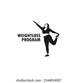 Fat Girl Doing Weight Loss Workout Program Simple Black Vector Silhouette Illustration.