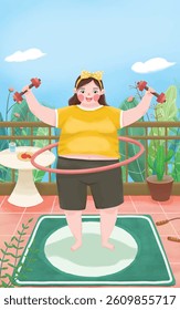 Fat girl doing weight loss exercise
