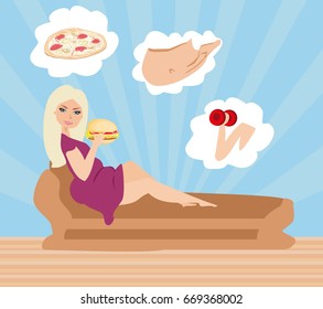 Fat girl eating hamburger