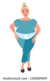 Fat girl in fashionable clothes big size. Plus-size model. Vector illustration