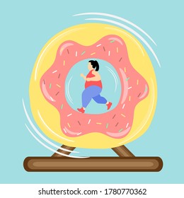 Fat girl running in donut wheel for diet vector