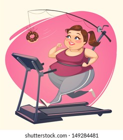 Fat girl is running. Vector illustration.