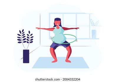 Fat girl spinning the hula hoop around the waist. weight loss program concept vector Illustration