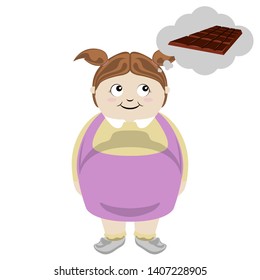 Fat girl thinking of a chocolate bar - Vector