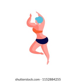 Fat girl woman lying on her stomach sunbathing, beautiful young woman relaxing at the beach vector Illustration on a white background