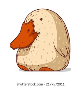 A Fat Goose, isolated vector illustration. Poultry. Cute cartoon picture of a calm goose chick sitting. A funny rotund bird sticker. Simple drawing of a chubby duck on white background. A farm animal