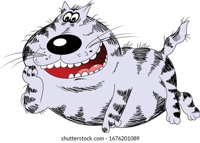 fat gray cat with black stripes, vector and illustration