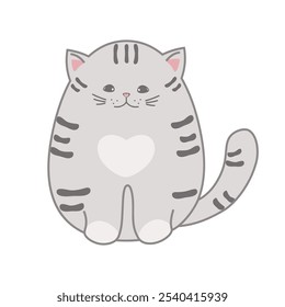 Gatito atigrado gris gordo, Ilustración vectorial aislada sobre fondo blanco.