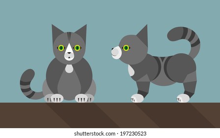Fat grey cat Simple illustration in the flat style, colors easy to change