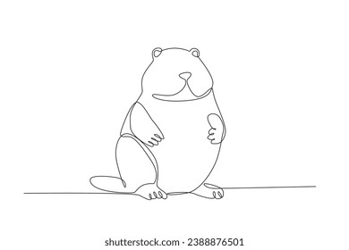 A fat groundhog stood up. Groundhog day one-line drawing