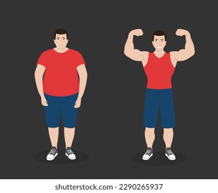 Fat guy and athletic guy. Losing weight. Before and after diet and fitness