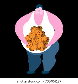 Fat guy and cookie. Glutton Thick man and biscuit. fatso vector illustration
