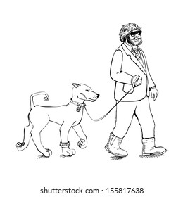 Fat guy with a dog